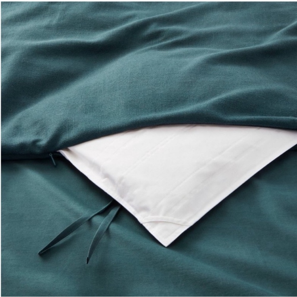 NWT Full/Queen Heavyweight Linen Blend Duvet Cover & Sham Set Dark Teal Blue - Picture 6 of 6